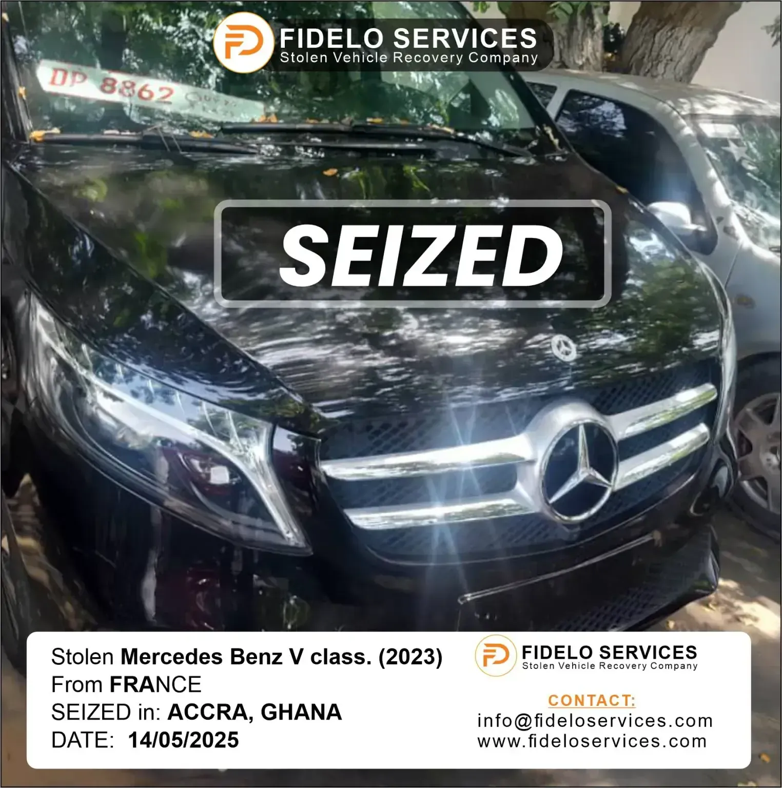 Stolen Mercedes-Benz V-Class 2023 Recovered By Fidelo Services